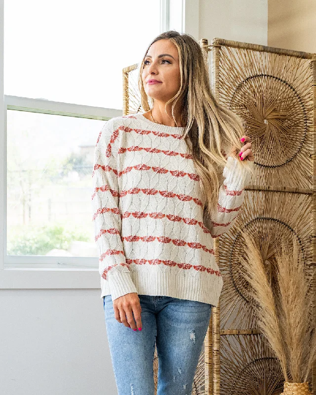 Melanie Oatmeal and Rust Diamond Weave Sweater Fitted Slim Tailored