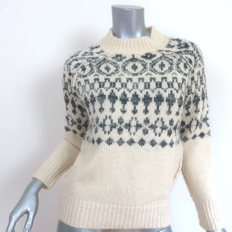 NSF Fair Isle Sweater Ivory/Gray Cotton-Wool Size Small Solid Color Striped Floral Print