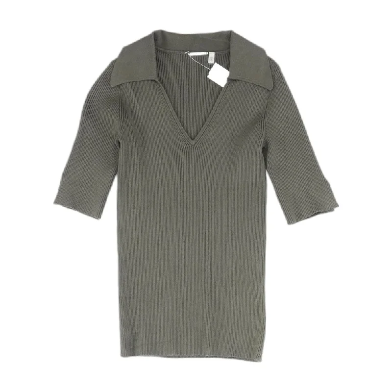 Olive Solid V-Neck Sweater Spandex Blend Rayon Blend Denim Blend