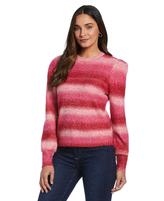 Ombre Stripe Puff Sleeve Sweater Print Jacquard Patchwork