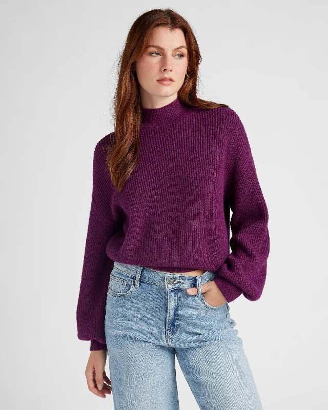 Pacific Mock Neck Marled Sweater Striped Floral Plaid