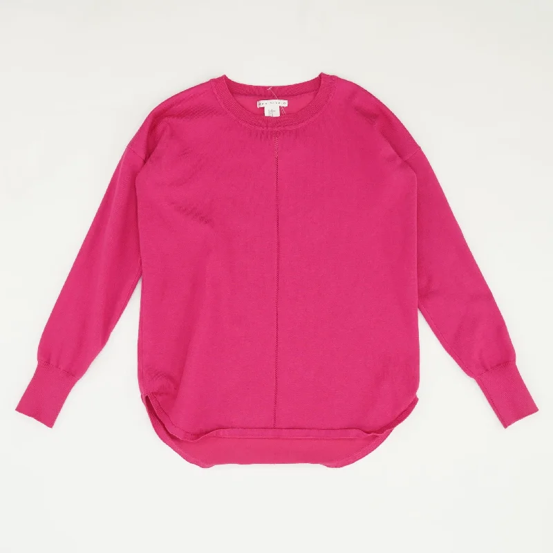 Pink Solid Crewneck Sweater Toggled Drawstring Belted