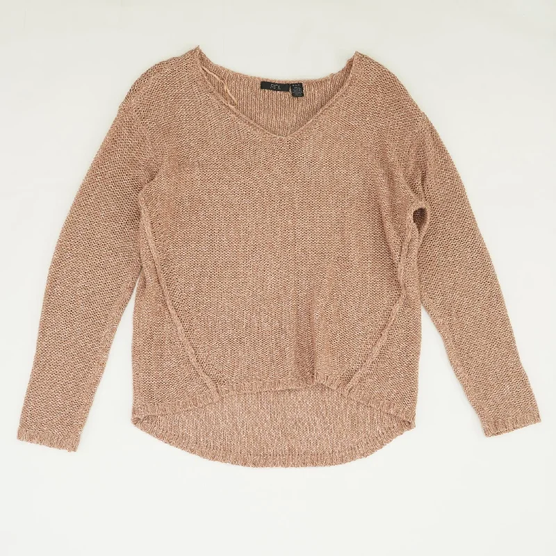 Pink Solid V-Neck Sweater Fitted Loose Oversized