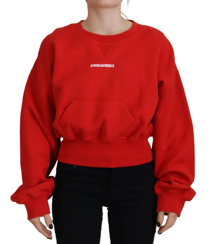 Red Logo Print Women Crew Neck Long Sleeve Sweater Fleece Sweater Nylon Polyester