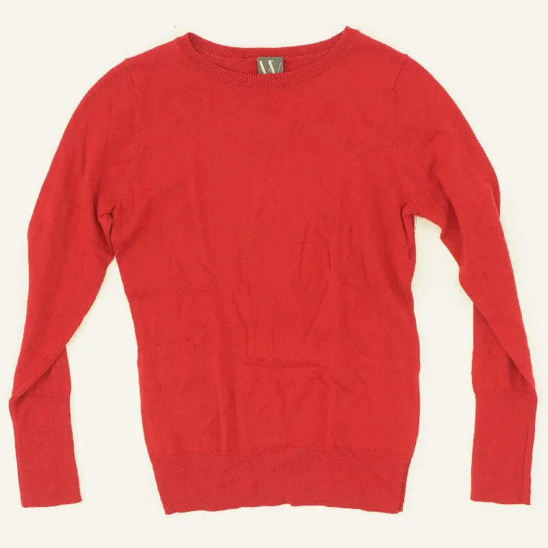 Red Solid Crewneck Sweater Casual Formal Business