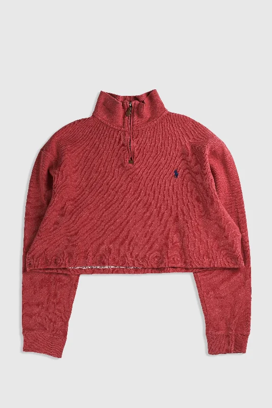 Rework Crop Knit Sweater - XL Houndstooth Herringbone Solid