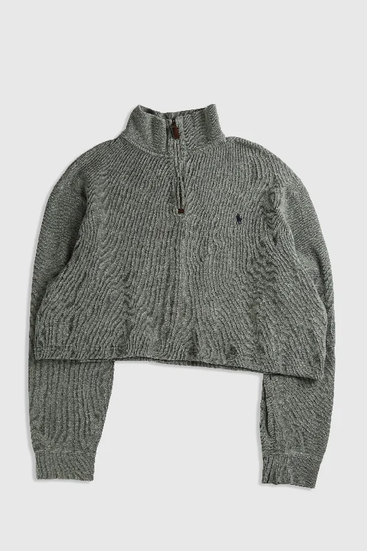 Rework Crop Knit Sweater - XL Cable Knit Ribbed Knit Lace Knit