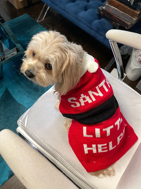 Santa's Little Helper Dog Sweater with festive Pom Pom Stylish Fashionable Trendy