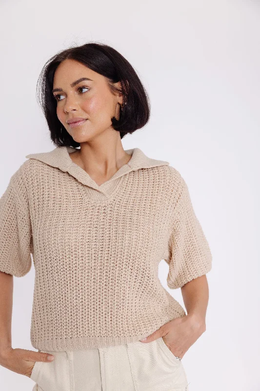 Seaside Sweater in Stone Seamless Knitted Crochet
