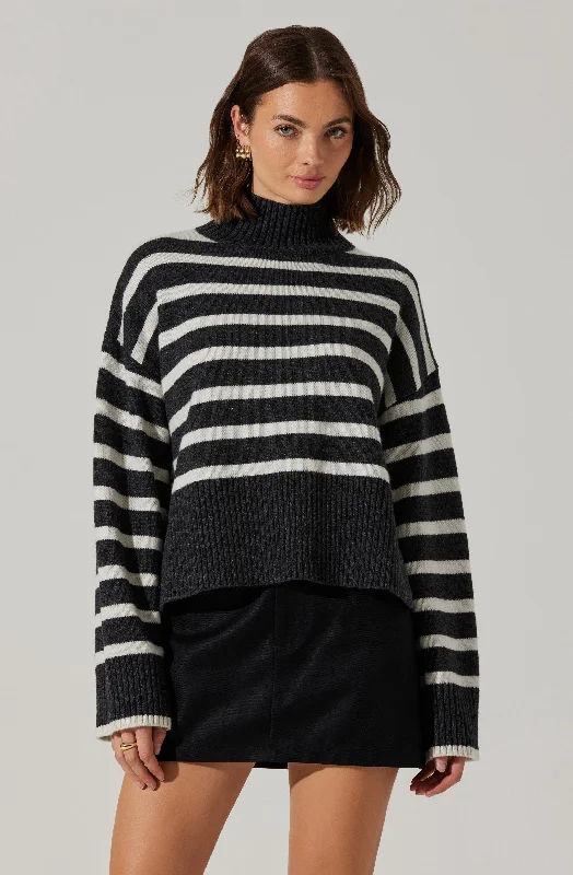 Sophea Striped Mock Neck Sweater Terry Blend Velvet Blend Canvas Blend