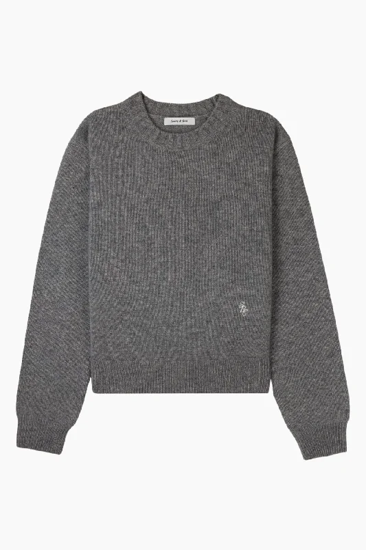 Sporty & Rich SRC Cashmere Jumper - Heather Grey/ White Thin Thick Dense