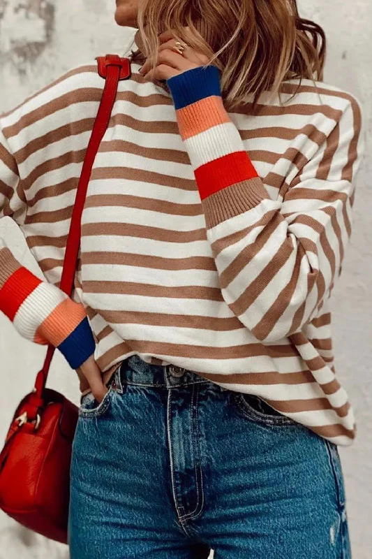 Striped Turtleneck Sweater Fleece Sweater Nylon Polyester