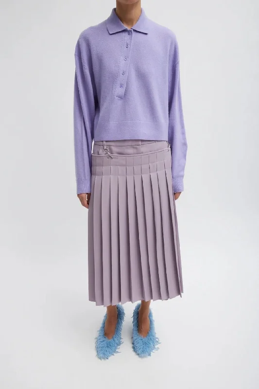Tibi Washable Cashmere Easy Polo Cropped Sweater - Lavender Tailored Straight A-Line Tibi Washable Cashmere Easy Polo Cropped Sweater - Lavender Tailored Straight A-Line
