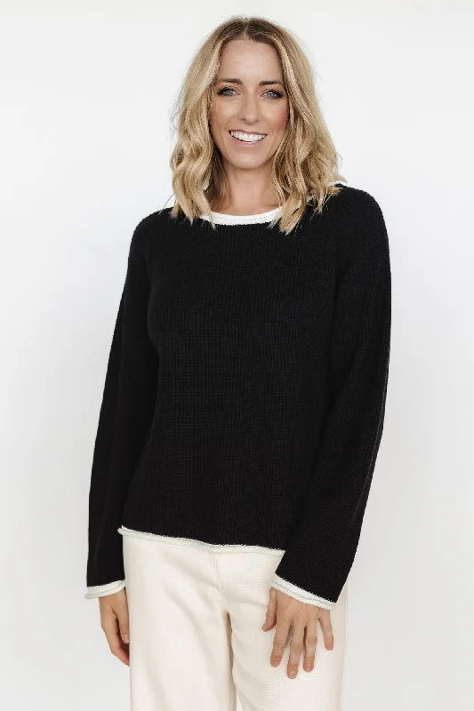 Tiffany Knit Sweater | Black + Off White Hooded Caped Shawl Collar