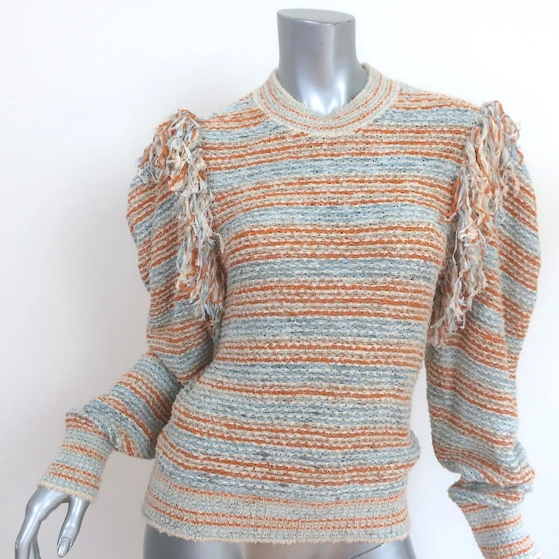 Ulla Johnson Arquette Fringe Sweater Beige/Orange Striped Knit Size Small Front Pockets Side Pockets Patch Pockets Ulla Johnson Arquette Fringe Sweater Beige/Orange Striped Knit Size Small Front Pockets Side Pockets Patch Pockets