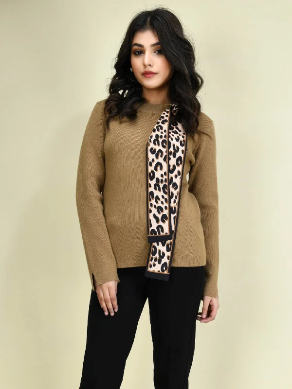 Tie Knitted Sweater Zippered Front Buttoned Front Snap Front