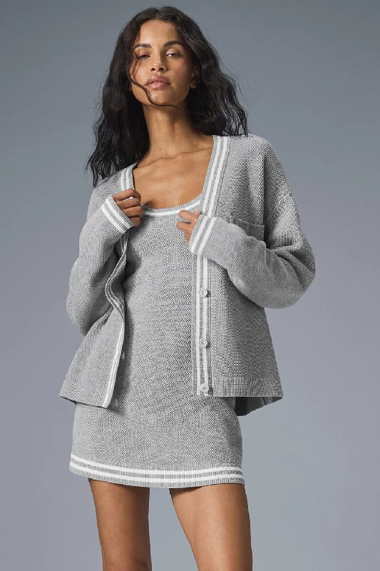 Tennis Club Sweater Knit Cardigan - Athletic Heather Grey/White Nylon Fabric Polyester Fabric Spandex Fabric Tennis Club Sweater Knit Cardigan - Athletic Heather Grey/White Nylon Fabric Polyester Fabric Spandex Fabric