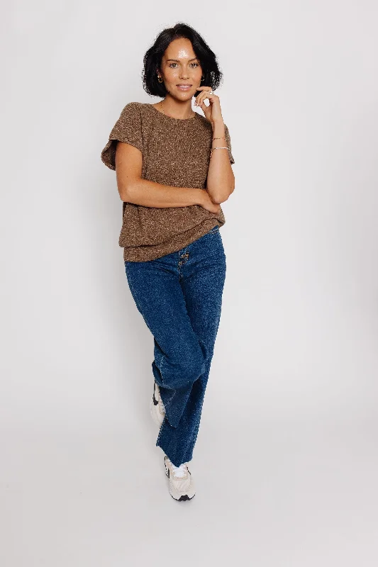 Wendell Sweater in Coffee Houndstooth Herringbone Solid