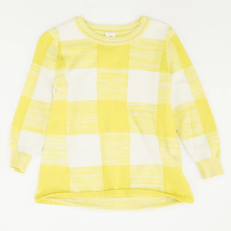 Yellow Check Pullover Sweater Collared Crew Neck Turtle Neck