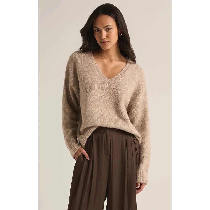 Z Supply All I Want V-Neck Sweater in Heather Taupe Mesh Blend Leather Blend Suede Blend Z Supply All I Want V-Neck Sweater in Heather Taupe Mesh Blend Leather Blend Suede Blend