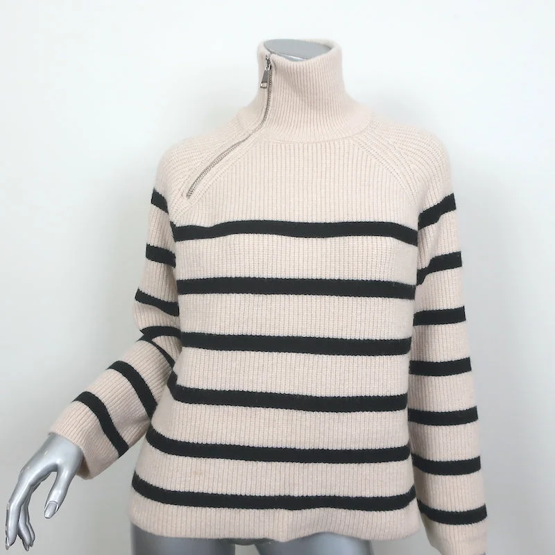 Zara Zip Turtleneck Sweater Ecru/Black Striped Knit Size Small Modern Contemporary Chic Zara Zip Turtleneck Sweater Ecru/Black Striped Knit Size Small Modern Contemporary Chic