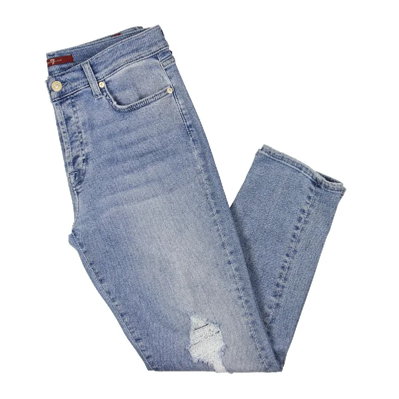 7 For All Mankind Womens High Rise Distressed Skinny Jeans Fashionable Button-Front Jeans