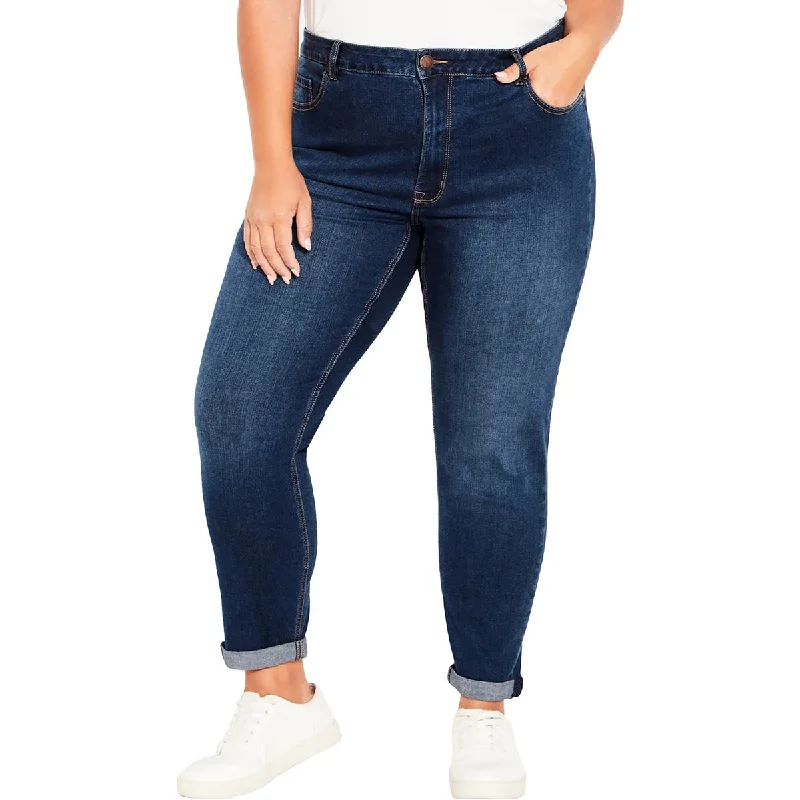 Avenue Womens Plus Denim Rolled cuff Slim Jeans Chic Ripped Jeans