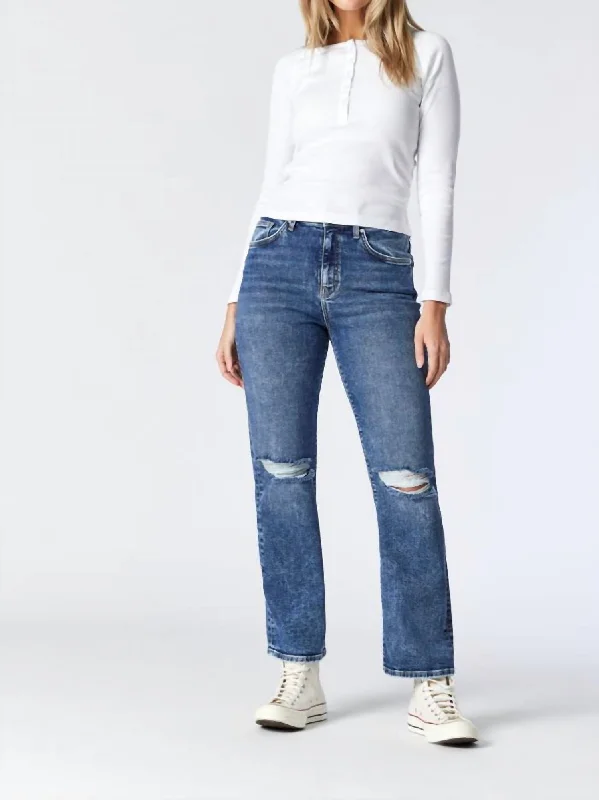 Barcelona Jeans In Mid Ripped Recycled Blue Comfortable Full-Length Denim Jeans