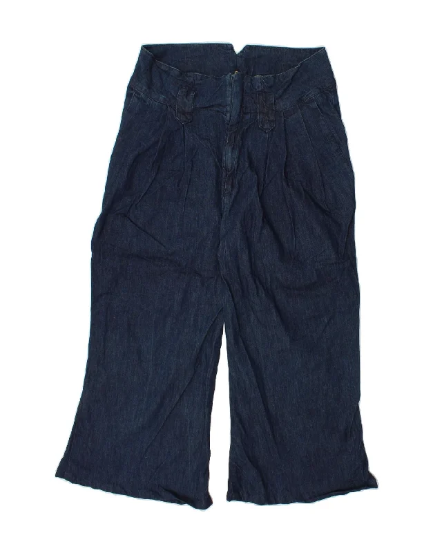 BENETTON Womens High Waist Capri Jeans W32 L22 Navy Blue Trendy Layered Pocket Jeans BENETTON Womens High Waist Capri Jeans W32 L22 Navy Blue Trendy Layered Pocket Jeans