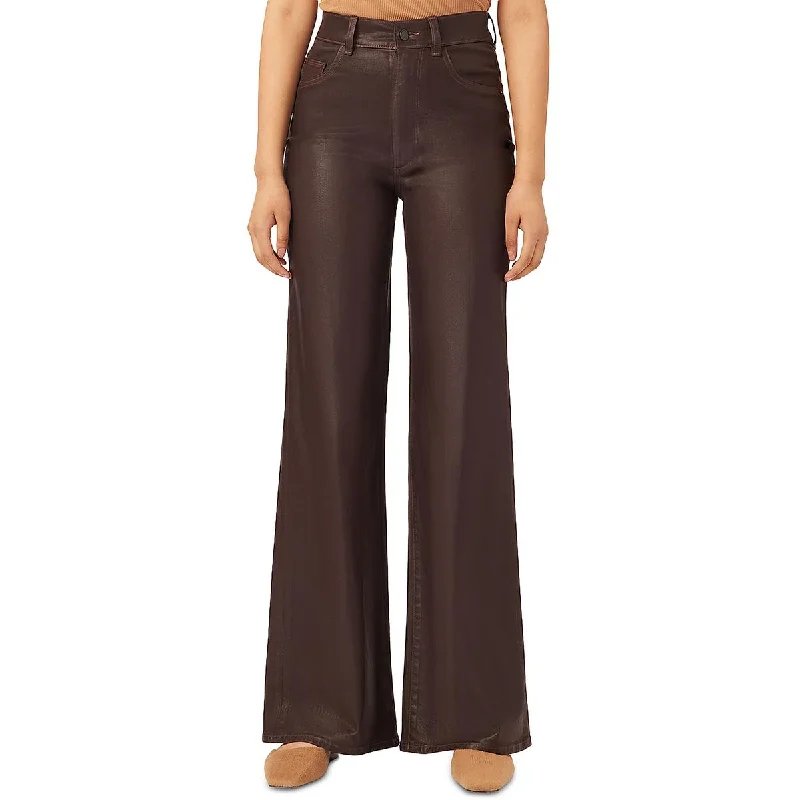 Hepburn Womens High Rise Frayed Hem Wide Leg Jeans Cozy Tencel Blend Denim Jeans