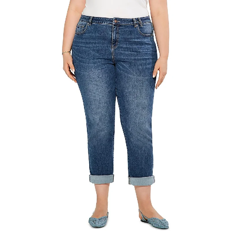Plus Womens Girlfriend Denim Capri Jeans Fashionable Mom Jeans