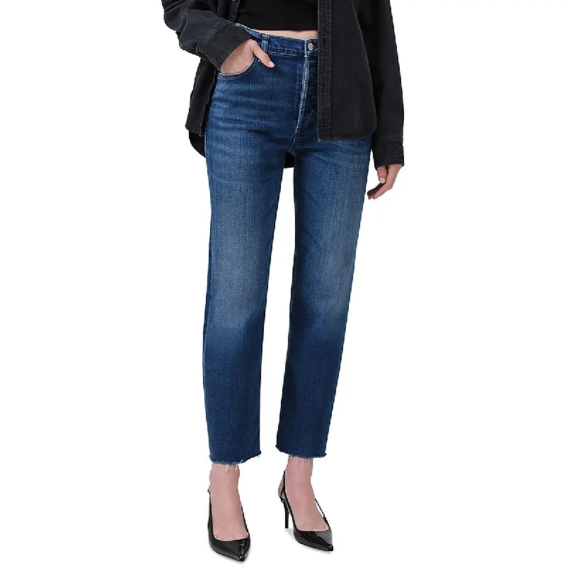 Womens High Rise Denim Straight Leg Jeans Elegant Tapered Leg Denim