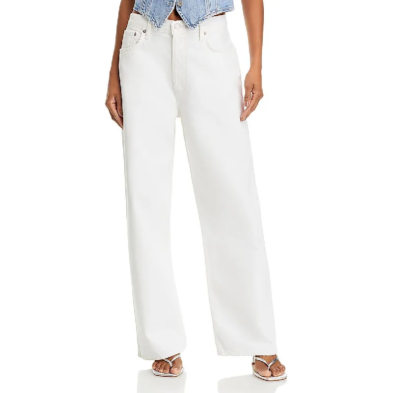 Womens Low Slung Denim Wide Leg Jeans Trendy Pleated Waist Jeans