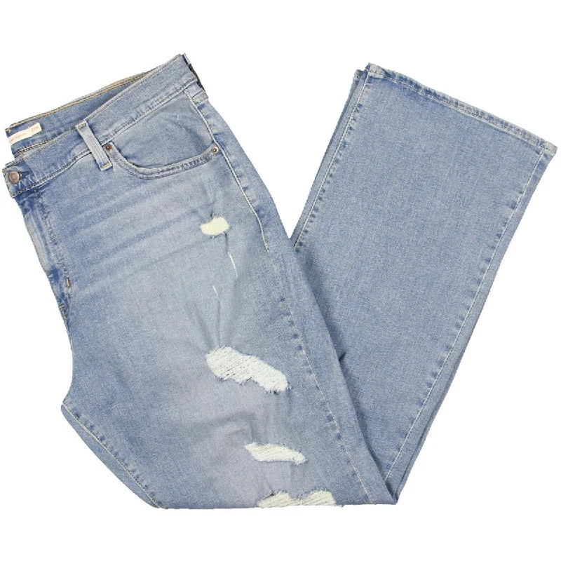 Plus Womens High Rise Light Wash Bootcut Jeans Cozy Wide-Legged Jeans
