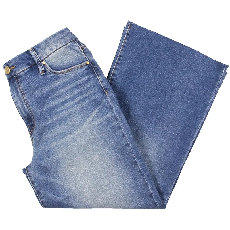 Petites Womens High Rise Cropped Wide Leg Jeans Elegant Dark-Wash Bootcut Jeans