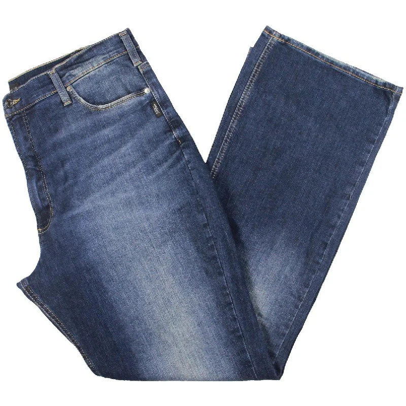 Plus Womens High Rise Medium Wash Bootcut Jeans Stylish Stone-Wash Denim Jeans