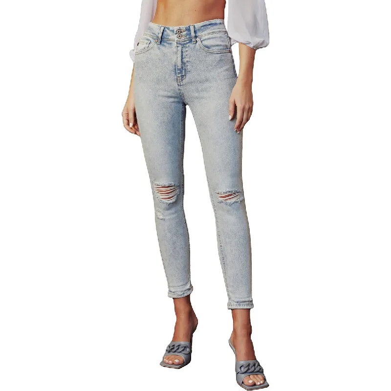 Juniors Womens High Rise Distressed Skinny Jeans Elegant Skinny Leg Jeans