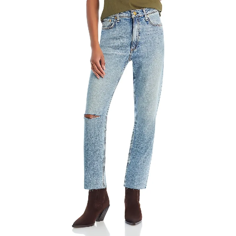 Womens High Rise Straight Leg Straight Leg Jeans Casual Distressed Denim Jeans