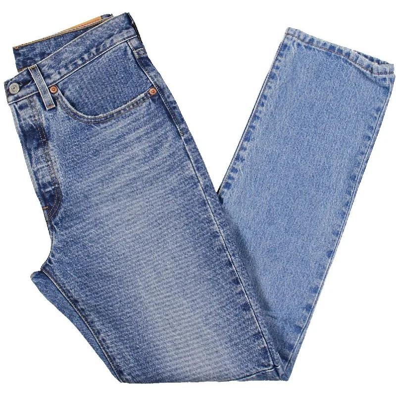Womens High Rise Two Tone Straight Leg Jeans Chic Dark-Wash Skinny Jeans