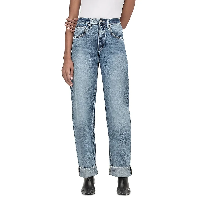 Womens High Rise Raw Hem Straight Leg Jeans Trendy Skinny Fit Jeans