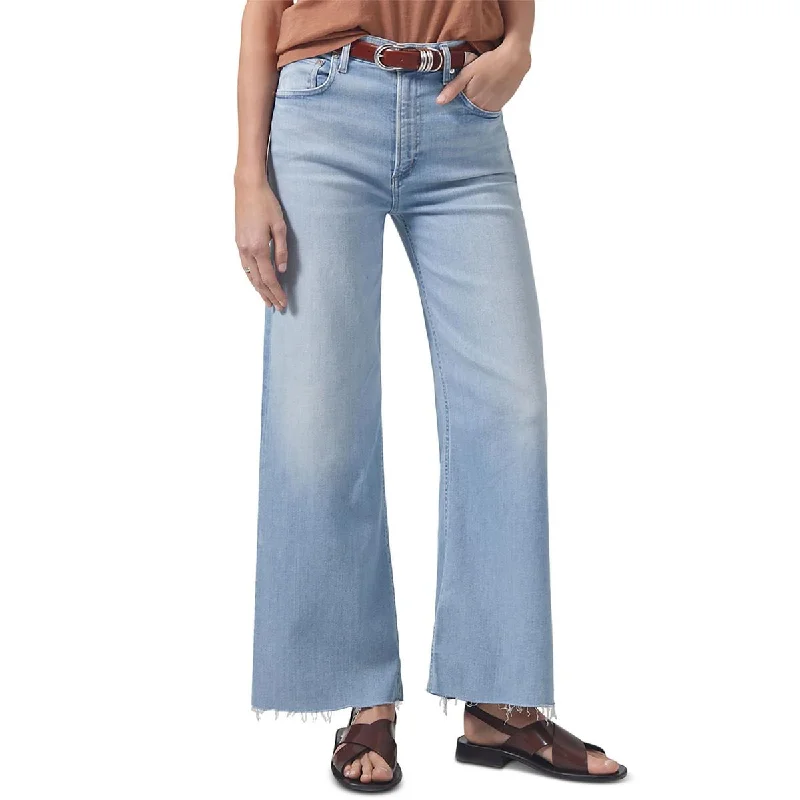 Womens High Rise Frayed Hem Wide Leg Jeans Comfortable Zip-Up Skinny Jeans
