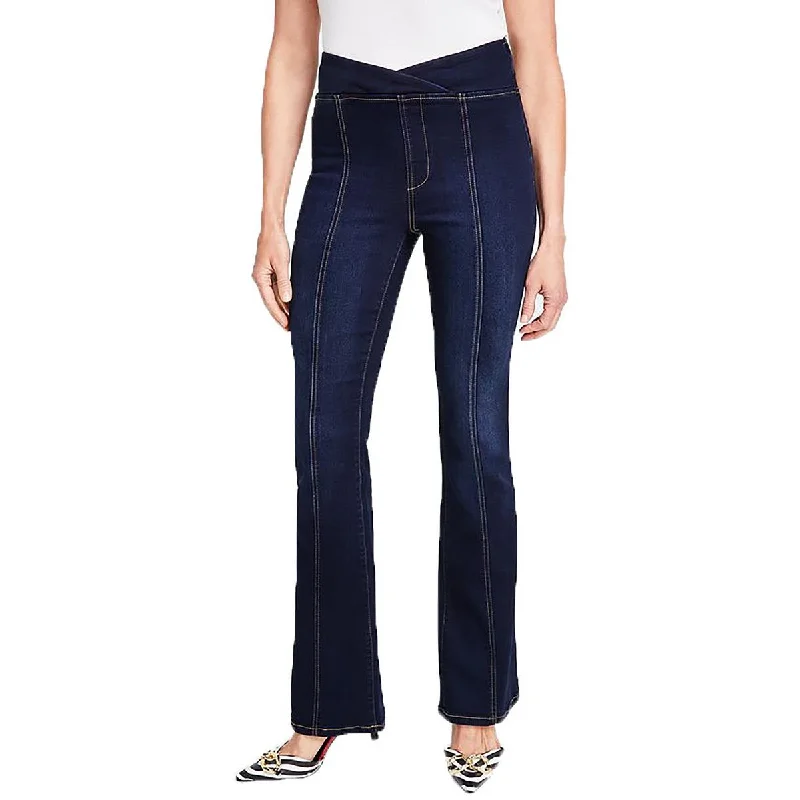 Womens High Rise Dark Wash Bootcut Jeans Fashionable Straight Fit Denim