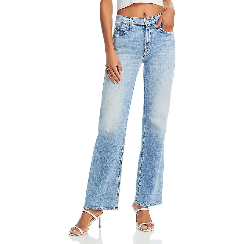 Womens High Rise Faded Straight Leg Jeans Stylish Stone-Wash Denim Jeans