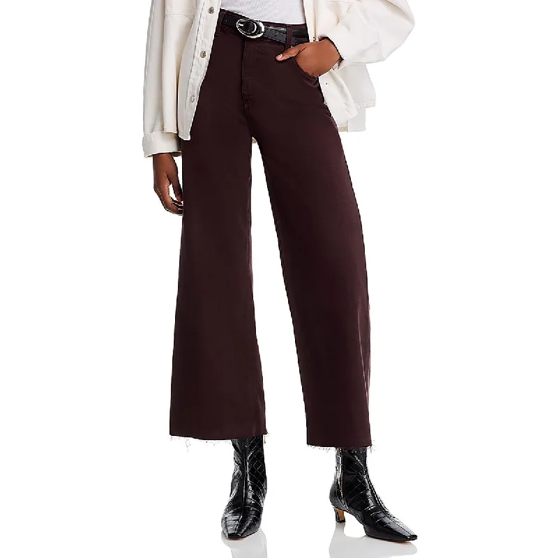 Womens High Rise Frayed Hem Wide Leg Jeans Stylish Cargo Style Jeans