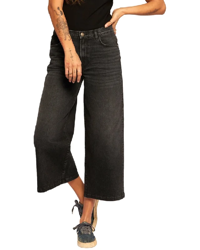 Current/Elliott The Dusty Black Out Crop Wide Leg Jean Comfortable Ankle Jeans