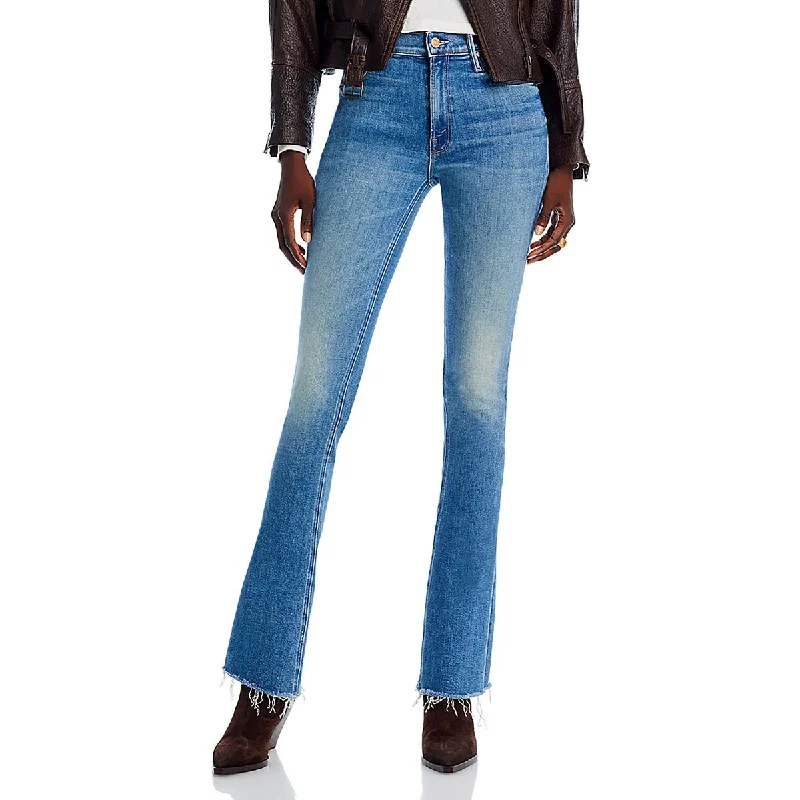 Womens High Rise Frayed Hem Bootcut Jeans Trendy Vintage Denim Jeans