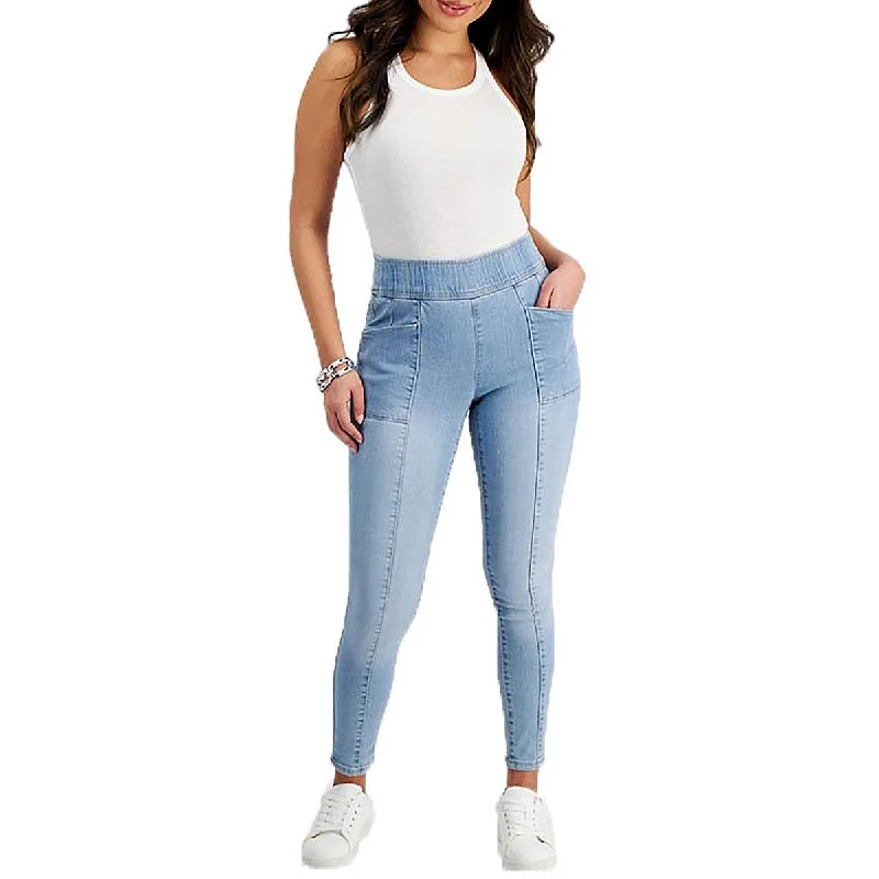 Petites Womens Faded High Rise Skinny Jeans Trendy Cut-Off Denim Shorts