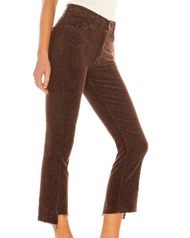 Brown Corduroy Cropped Flare Jeans Elegant Tapered Leg Denim