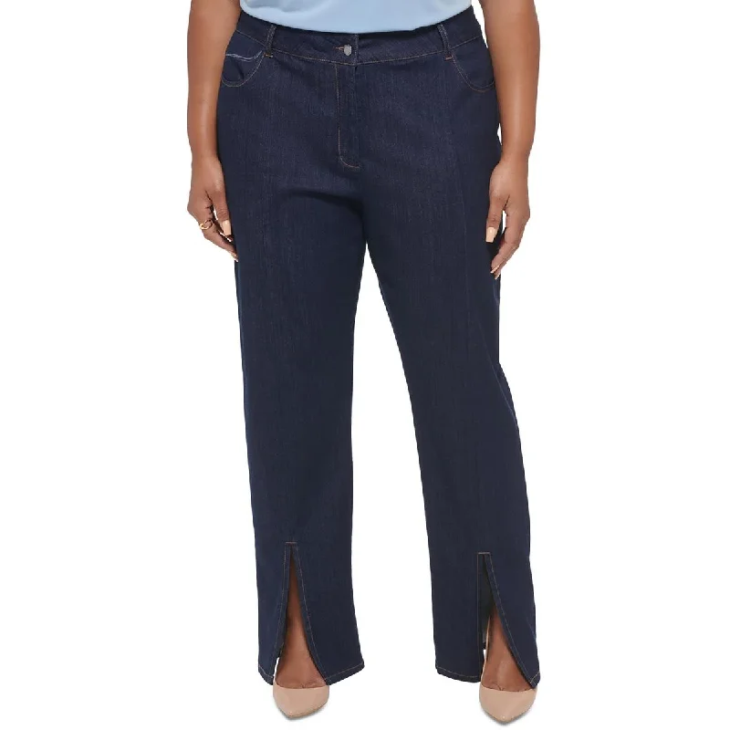 Calvin Klein Womens Plus High Rise Front Slit Straight Leg Jeans Trendy Bootcut High-Waisted Jeans Calvin Klein Womens Plus High Rise Front Slit Straight Leg Jeans Trendy Bootcut High-Waisted Jeans