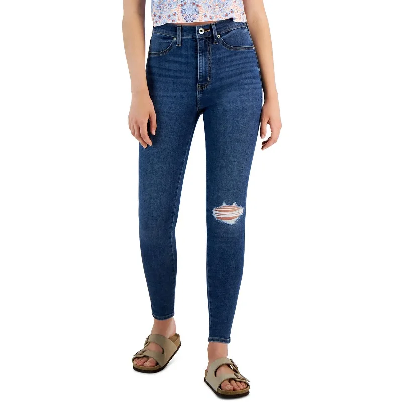 Celebrity Pink Womens Juniors Distressed Denim Skinny Jeans Elegant Raw Hem Jeans